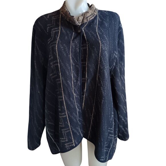 Vtg Womens Cardigan Jacket Maude Andrade Large Reversible Open Geometric Woven - Picture 1 of 7